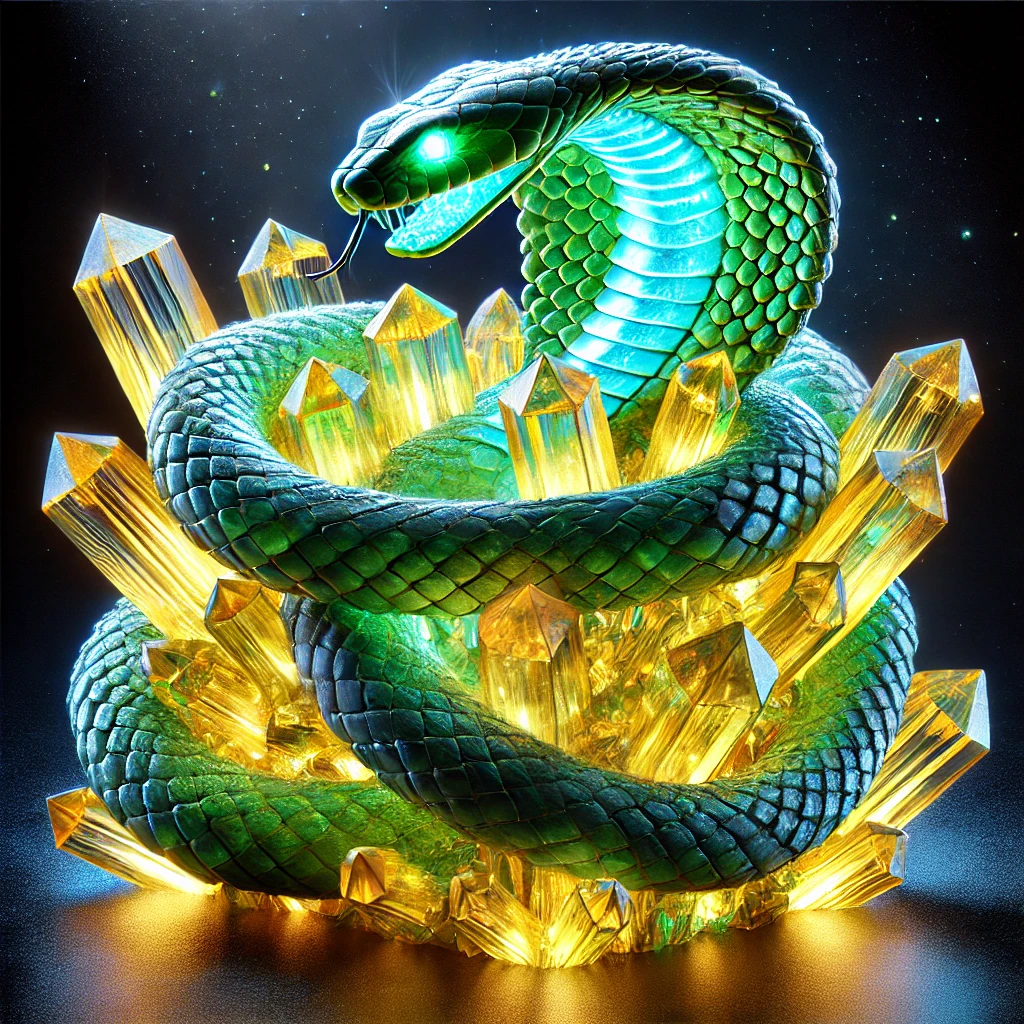 DALL·E 2024-12-28 18.04.32 - A captivating and realistic depiction of a cubic cluster of bright yellow Fluorite crystals with glowing blue lights emanating from inside, wrapped by