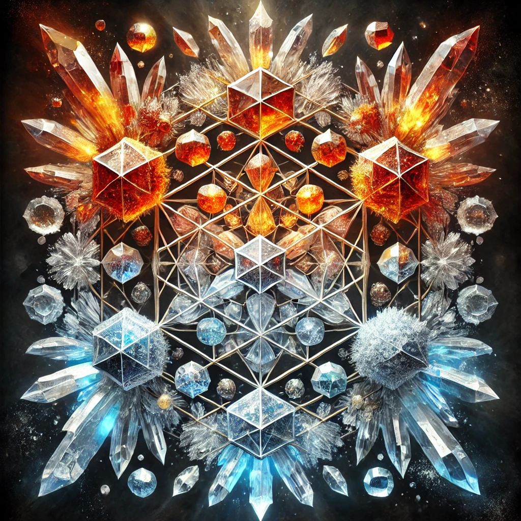 DALL·E 2025-03-14 12.36.58 - A stunning sacred geometry design made entirely out of fire and ice crystals. This intricate geometric pattern features interconnected crystalline str